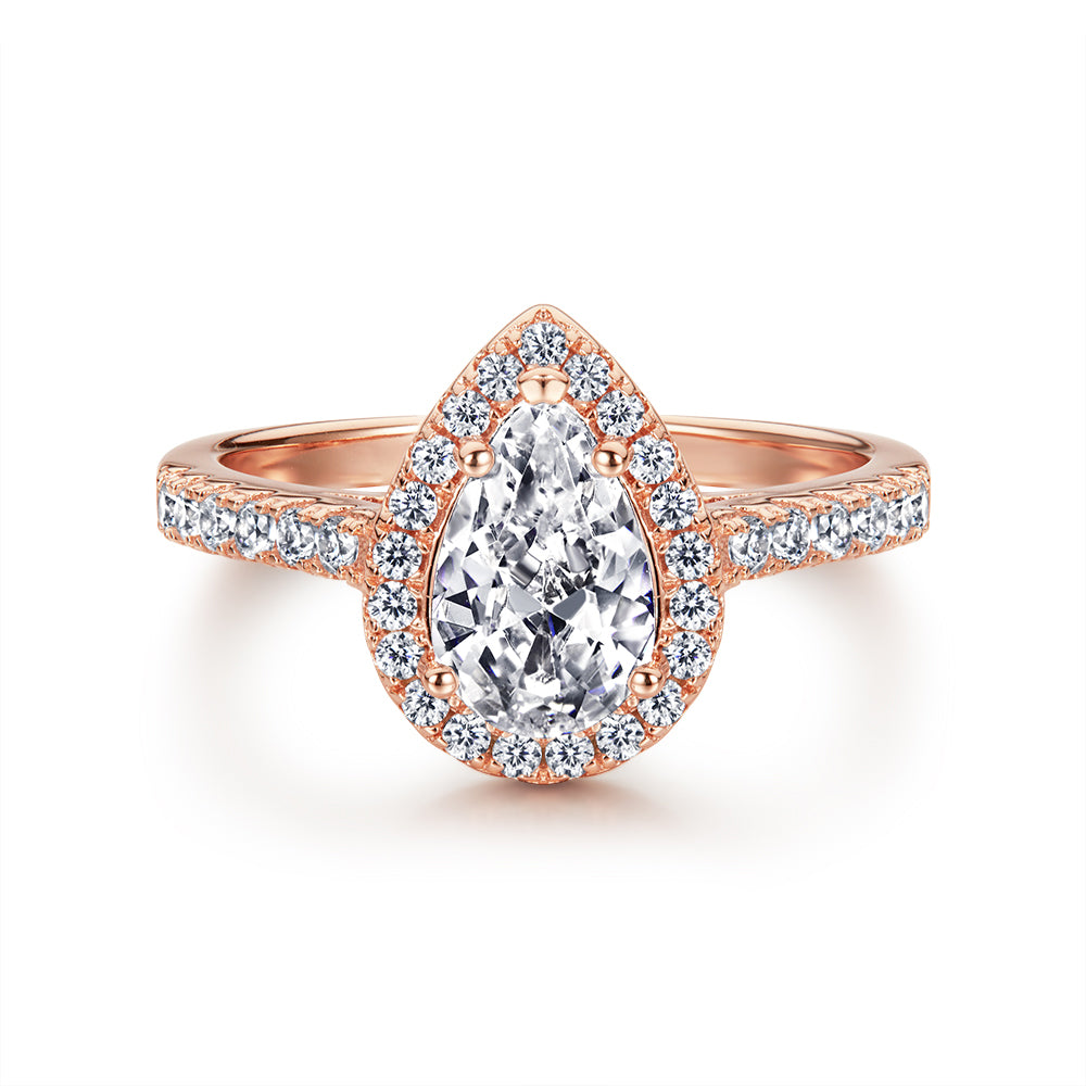 925 Silver Ring with Rose Gold Plating and Simulated Diamond
